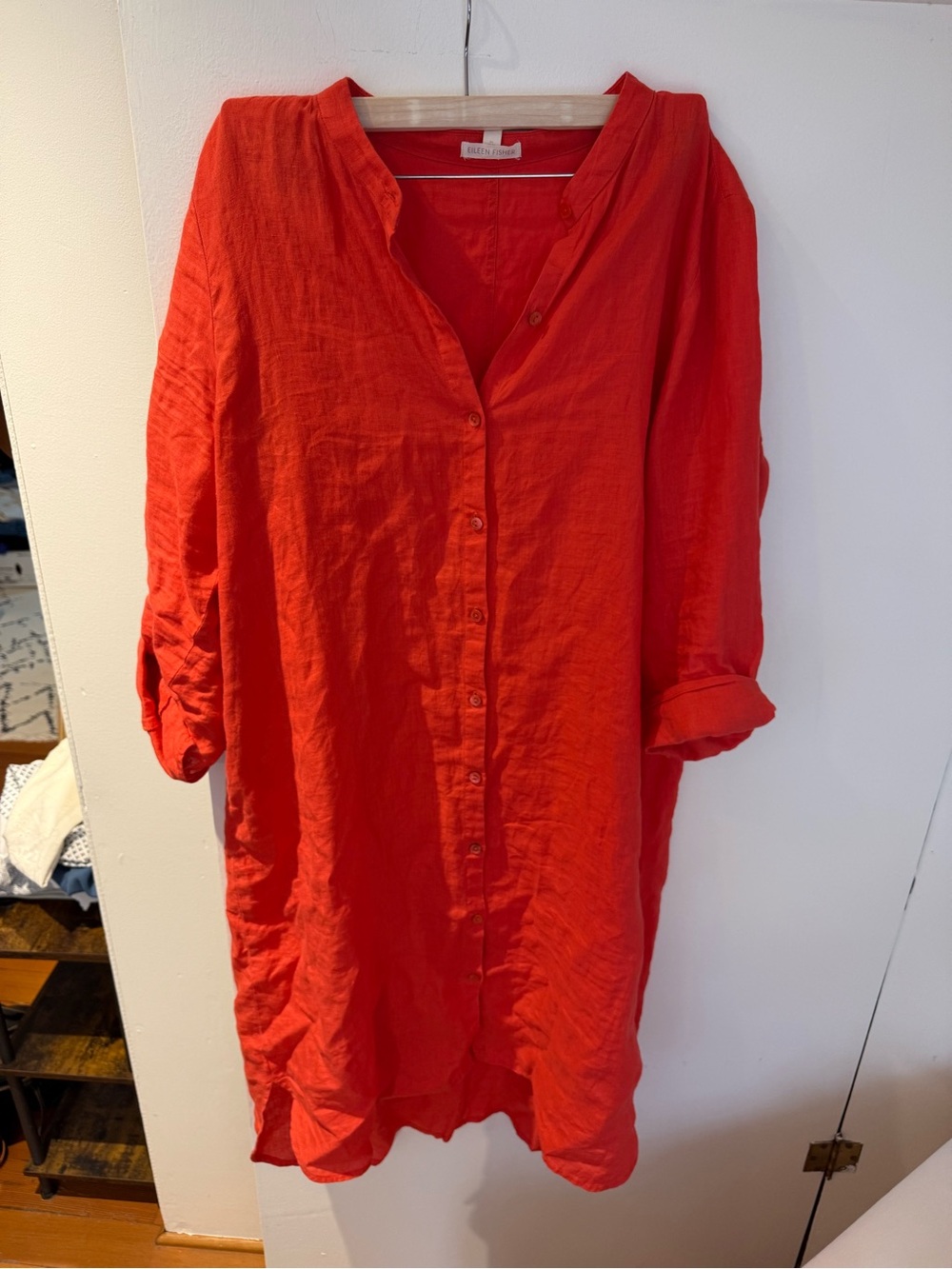 Eileen fisher Bright Red Button-Front Linen Tunic dress
